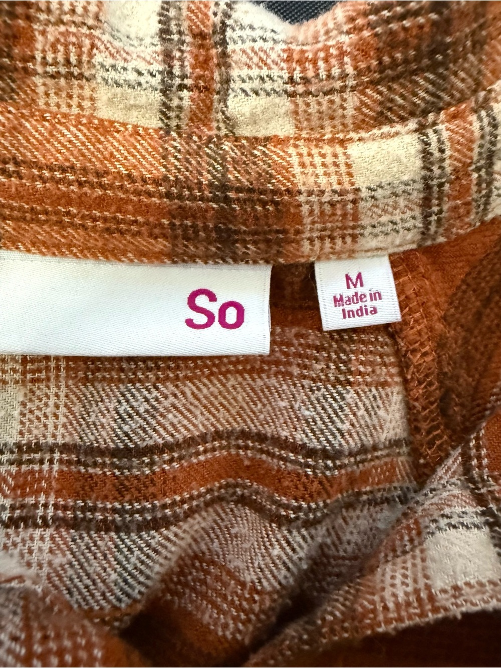 SO Orange / Brown  Plaid Button-Down High Low Shirt Size M - Picture 9 of 9